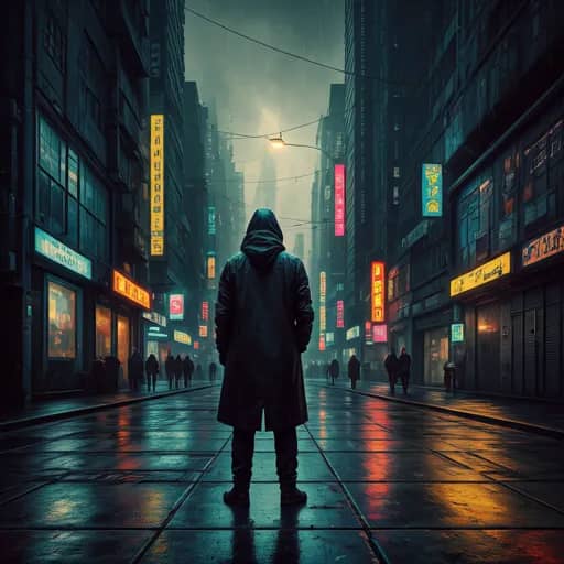 Cyberpunk rainy city street background
